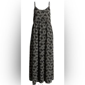 New Caslon for Nordstrom Black Ivory Print Maxi Dress Adjustable straps XL